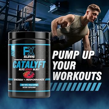 FXSUPPS Catalyft Pre-Workout Powder Drink for Men & Women Blitz Berry Blast Mix with Creatine, Caffeine & Beta-Alanine | Best for Energy Pump, Muscle Gain & Focus, 40 Servings (2-Pack)