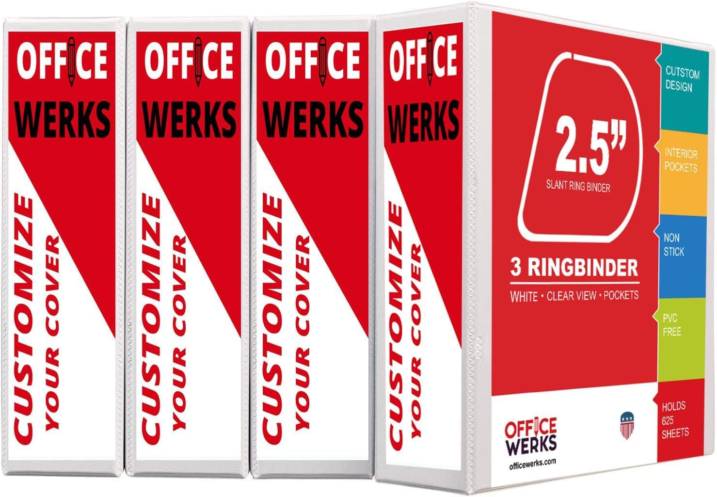 Performore 3 Ring Binder, Professional Angle D Ring 2.5 Inch, Presentation Folder for Standard Pages 8.5 x 11 with Pockets, Crystal Clear View White (4 Pack) - Ideal for Office Supplies
