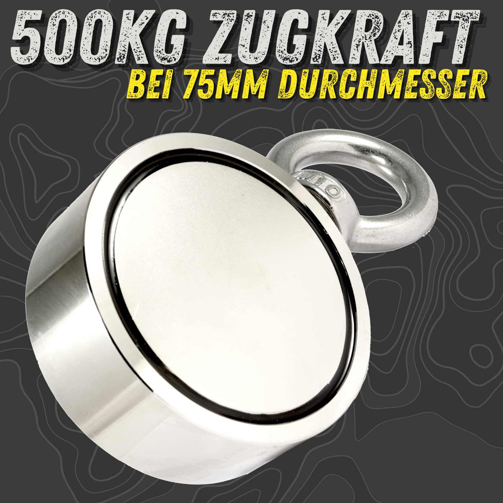 Magnes neodymowy z linką 20 metrów, 75 mm, 420 kg, zestaw magnesów wędkarskich, walizka transportowa – magnes oczkowy, super mocny – magnesy do wędkarstwa magnetycznego – magnesy do doniczki... (zestaw walizki)