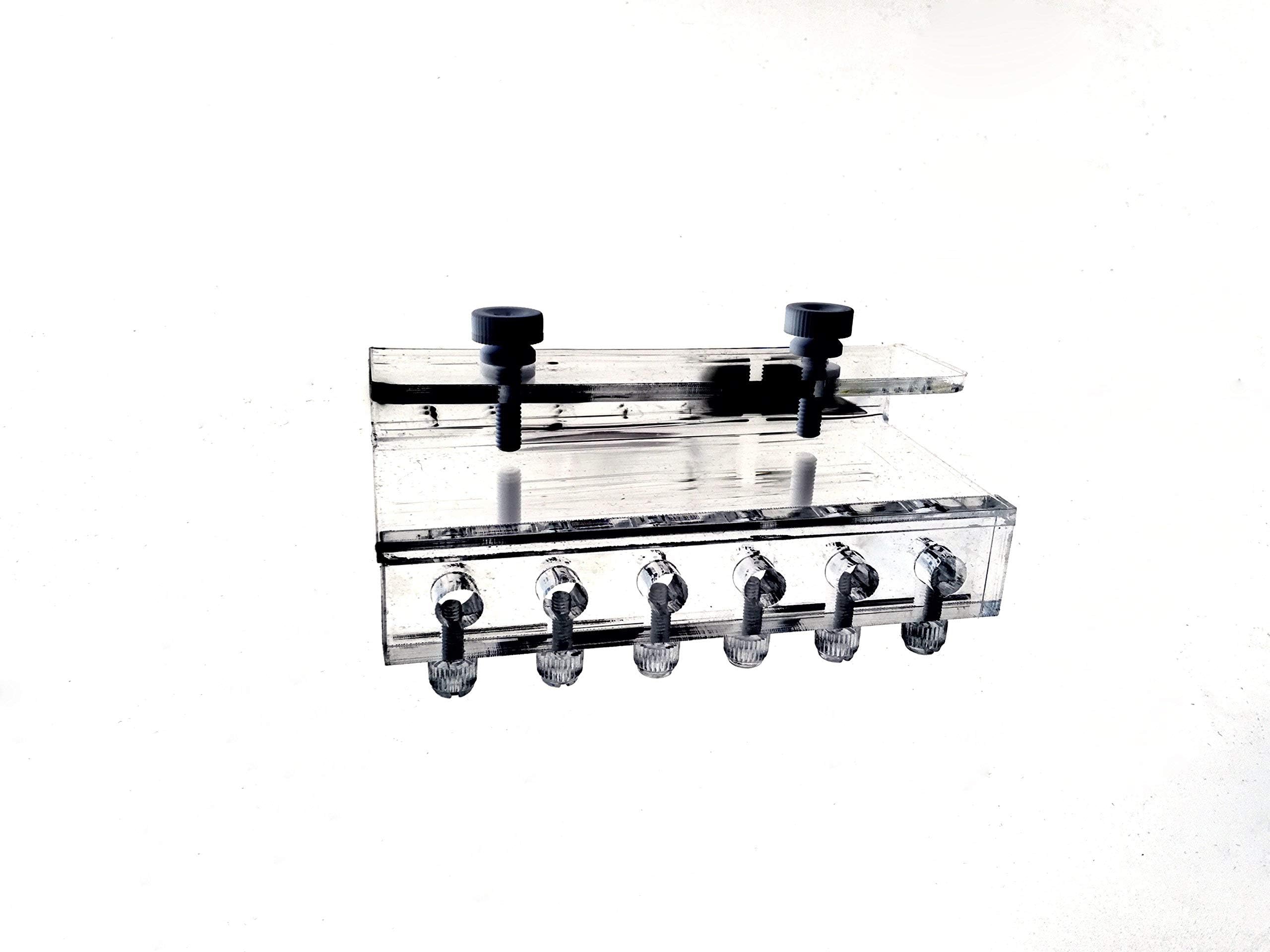 Marine Color Acrylic Dosing Pump Soft Tube Holder for 6 Lines, Adjustable Tube Bracket Mount Clamp for Aquarium Additive System, Secure Hose Fixture Fits Up to 19mm Glass Panel
