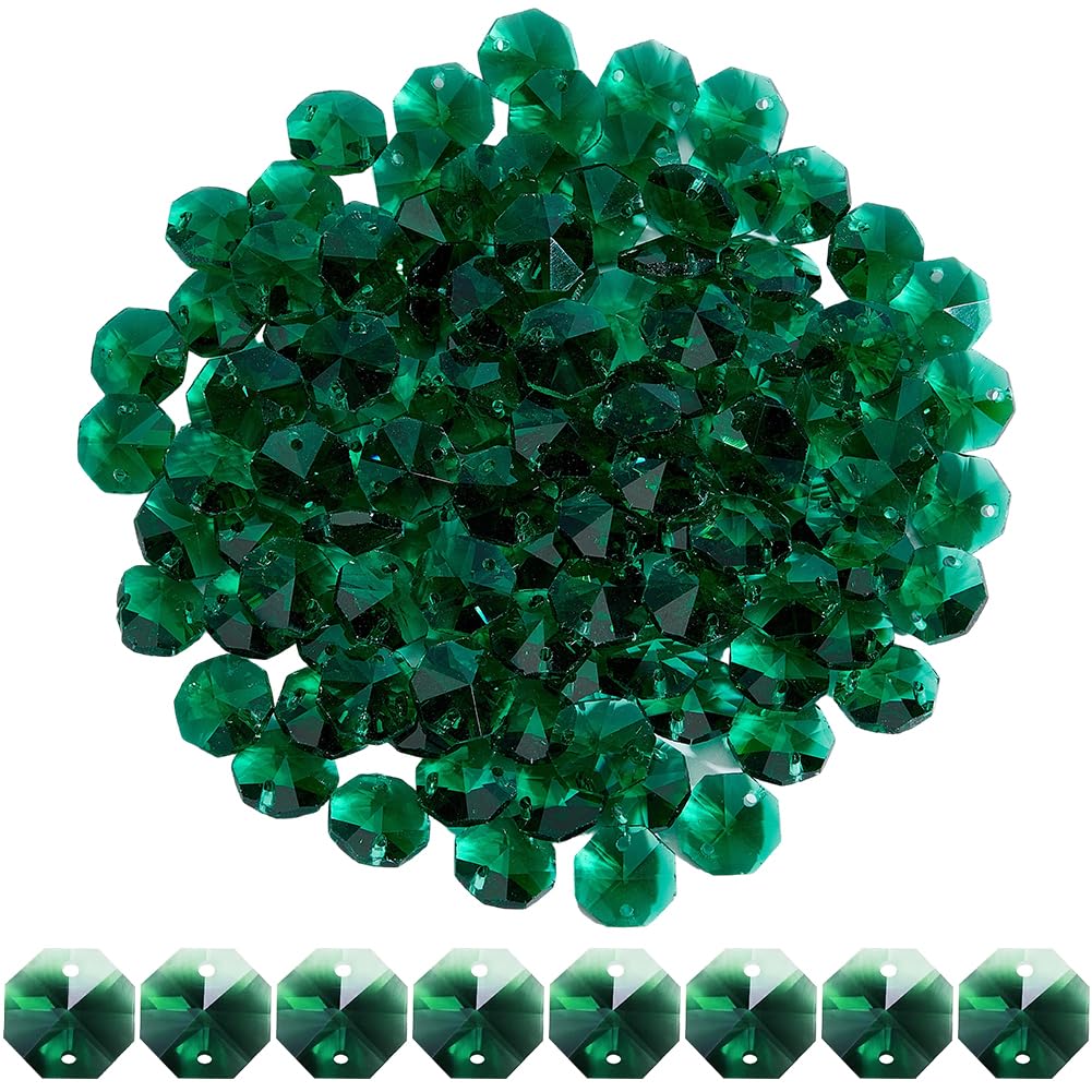 SOFPLATE 1 Box 120Pcs 14mm Glass Octagon Beads 2 Hole Crystal Prism Beads Sun Catcher Dark Cyan Chandelier Replacement Connector Faceted Spacers for Suncatchers DIY Lamp Hanging Pendants Jewellery