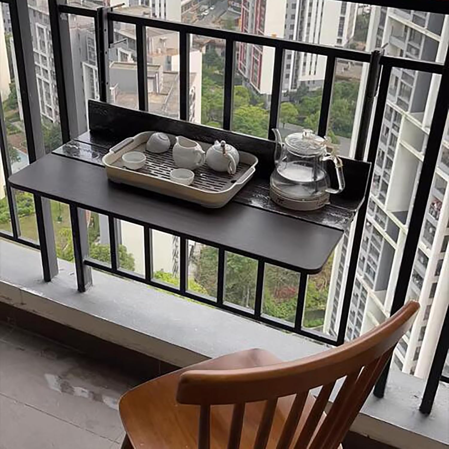 Foldable Balcony Railing Table - Height Adjustable Outdoor Bar Table for Deck, Patio & Backyard - Space-Saving Rail Hanging Side Table - Ideal for Garden & Porch Use