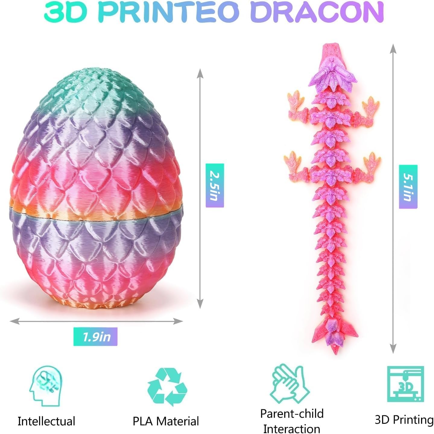 6PCS Mini 3D Printed Dragon Dinosaur Egg, Prefilled Easter Eggs Filled Dragon Eggs Toys Filled,3D Printed Dragon in Egg,Crystal Dragon Figurine Decor,Full Articulated Dragon