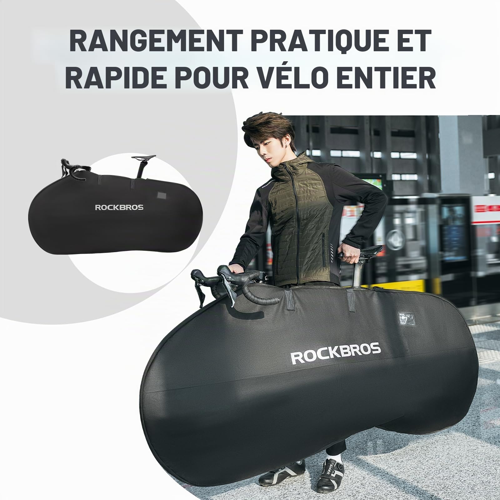 ROCKBROS Housse protectrice pour vélo, housse imperméable Oxford 178 x 86 cm pour vélo de course et VTT de 26 pouces, conçue pour le transport de vélos