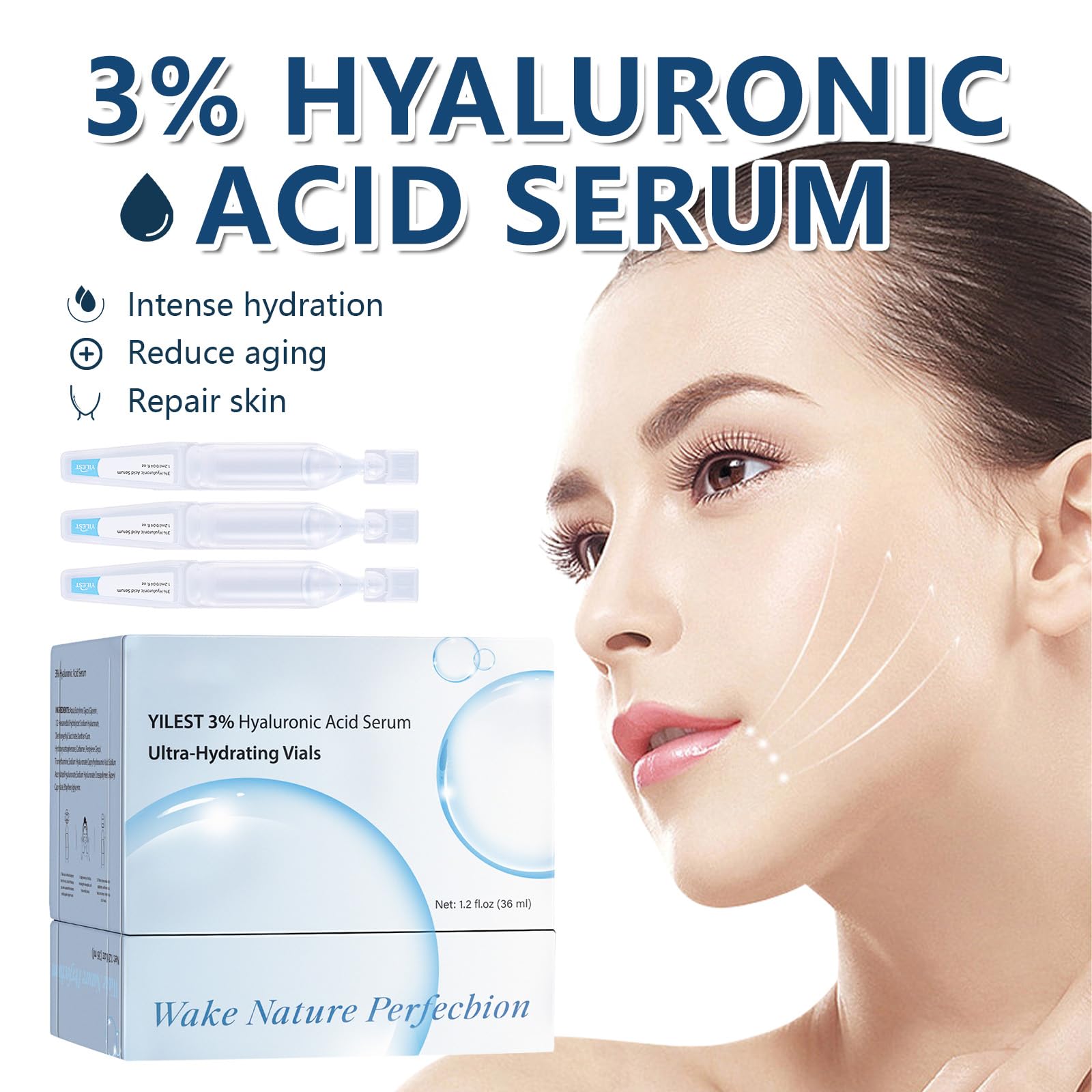 30PCS 3% Hyaluronic Acid Serum, 3% Hyaluronic Acid Tubes, Ultra Hydrating Serum for Glass Skin, Hyaluronic Acid Serum for Face, 3% Hyaluronic Acid Tubes Anti-Aging Vials Skincare for Boosting Moisture - Image 2
