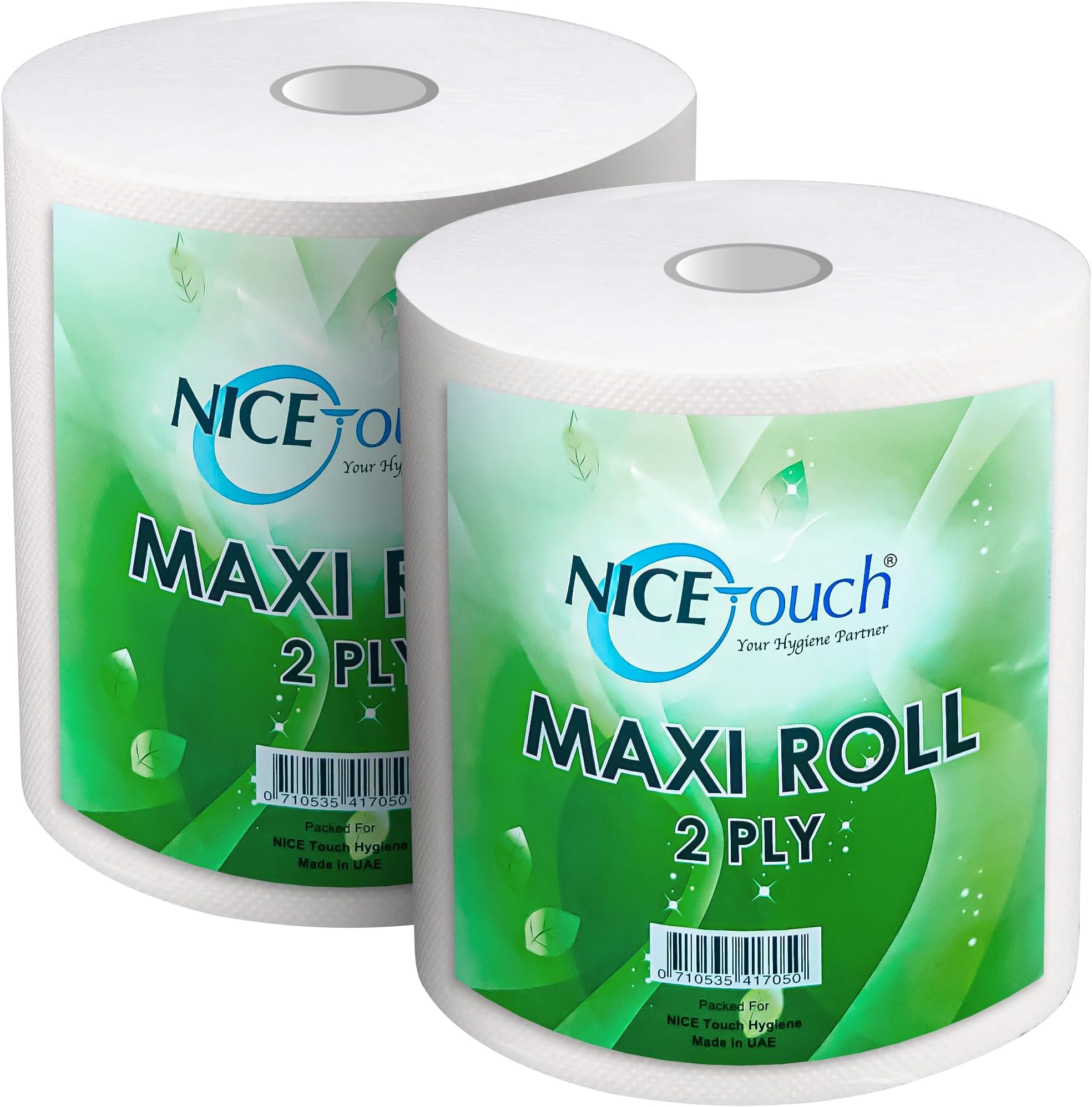 Nice Touch 2-Ply Kitchen Paper Towel Tissue Rolls, 600 Sheets per Roll, 2 Maxi Rolls, 500g Each, Diamond Embossed, High Absorbency & Ultra-Soft Texture