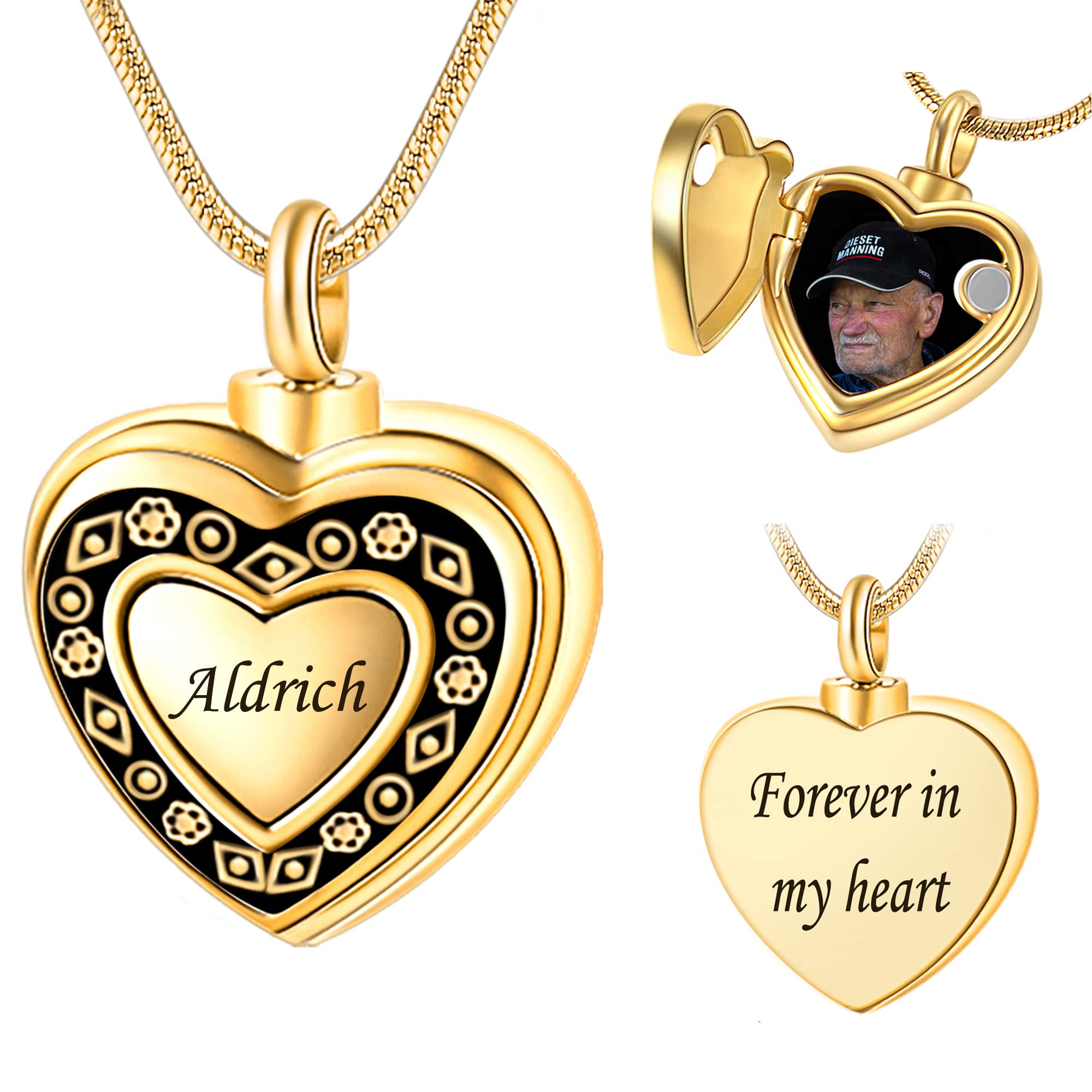 Farfume Custom Lockets Urn Necklace for Human Pet Ashes, Personalized Ash Necklace with Photo & Text, Cremation Jewelry Pendant Memorial Gifts (Gold) — image 1