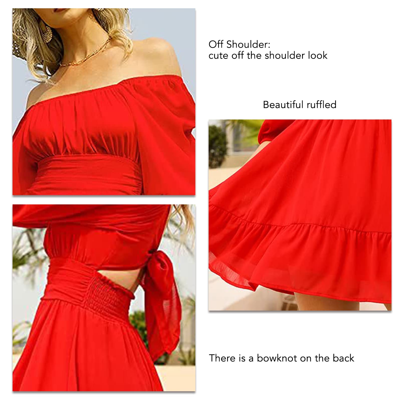 Patlani Western Dresses For Women | Solid Georgette Smock Off Shoulder- Dress | Midi Western Dress For Women.(Off-Red-S)