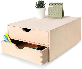 Creative Deco Schubladenbox Schubladenelement | 2 Schubladen | 33 x 25 x 13,5 cm (+/- 1 cm) | Mini-Kommode für Kleinigkeiten aus Birken-Sperrholz | Ordnungssystem für Lagerung, Decoupage & Dekoration