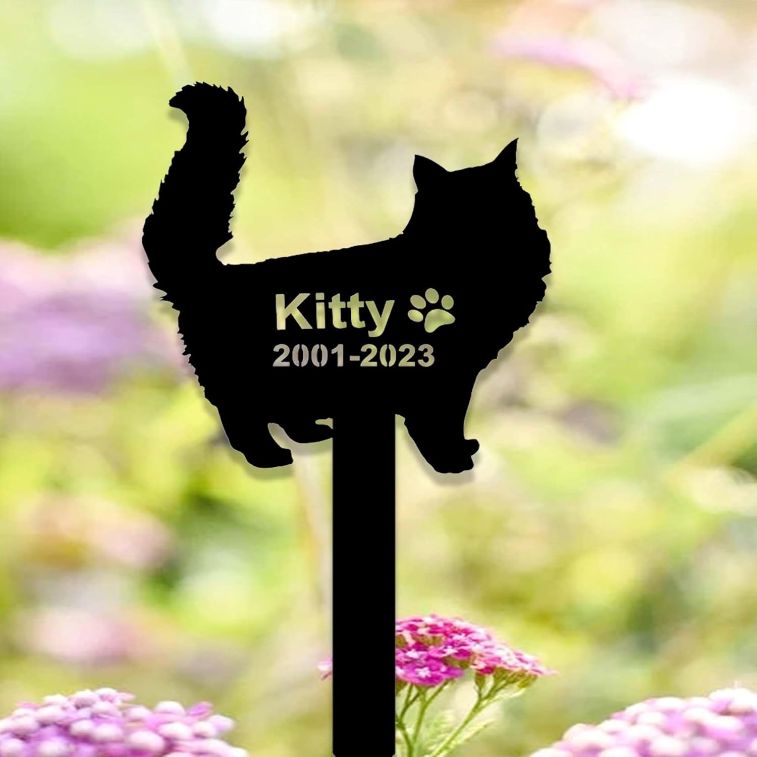 Personalized Fluffy Cat Memorial Sign - Custom Metal Grave Marker & Yard Stake for Pet in Heaven Loss Remembrance
