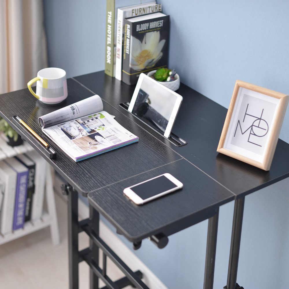 sogesfurniture Mobile Portatile Tavolo Laptop,Tavolino Porta PC con rotelle,tavolo per Notebook & Laptop,Vassoio per notebook regolabile,nero,BHEU-101-2BK