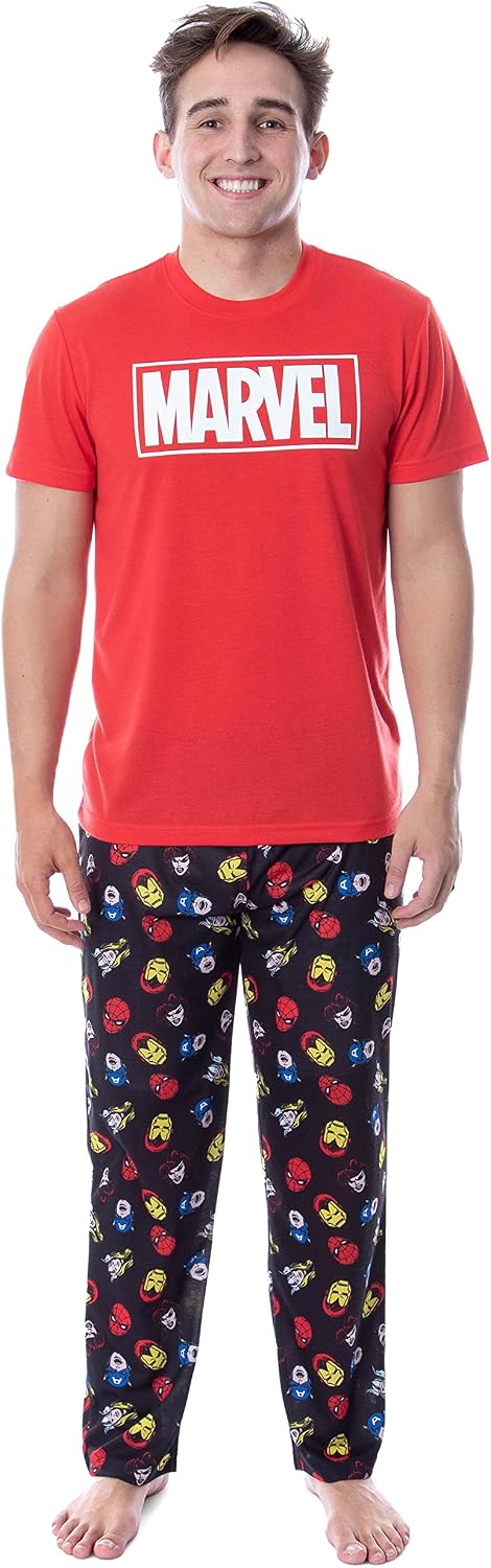 Marvel Thor Captain America Iron Man Men's Superhero Top And Pants Pajama Set (MD) Red