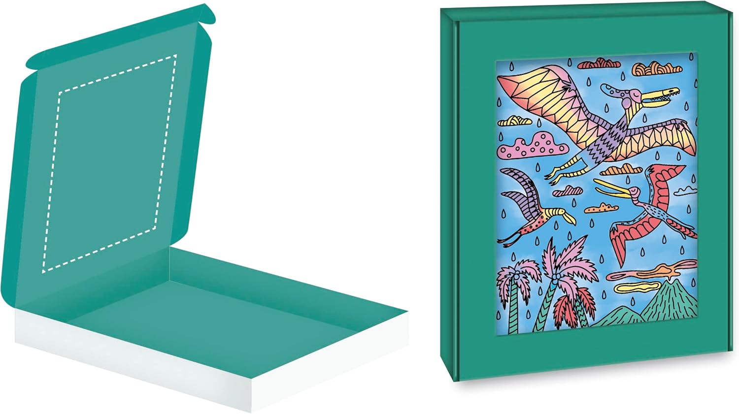 Janod - Dinosaur Magic Painting Set - Les Ateliers du Calme - 6 Dinosaur Paintings to Colour - 6 Years, J07873