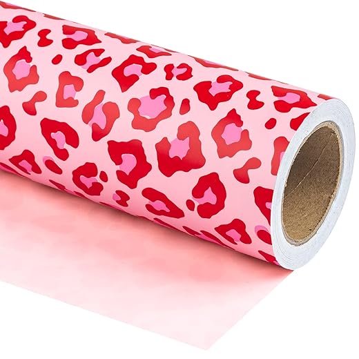 Holijolly Reversible Wrapping Paper Mini Roll 43.2 cm x 10 m Hot Pink Leopard Print Design for Birthday, Holiday, Baby Shower