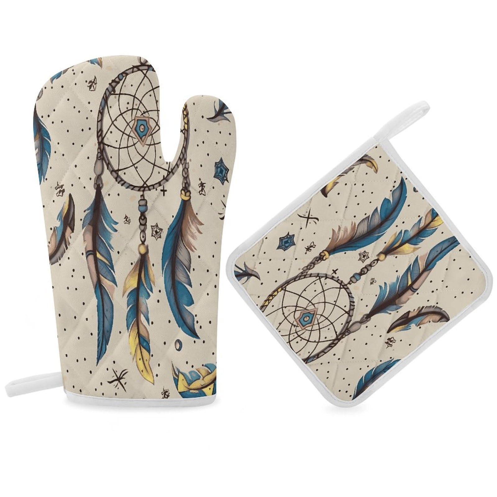 Fodpand Women's Style Dream Catcher And Moon Oven Mitts And Pot Holders Sets,Oven Gloves For Kitchen Oven Mitts And Potholders For Baking Cooking Grilling Apartment Essentials