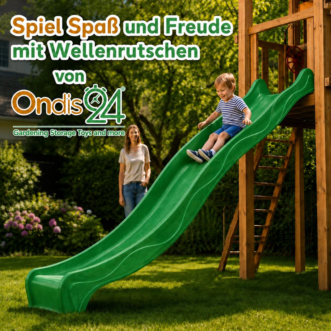Ondis24 Toboggan à vagues de 3 m pour enfant - Toboggan aquatique pour tour de jeu ou pente à partir de 3 ans (300 cm, vert)