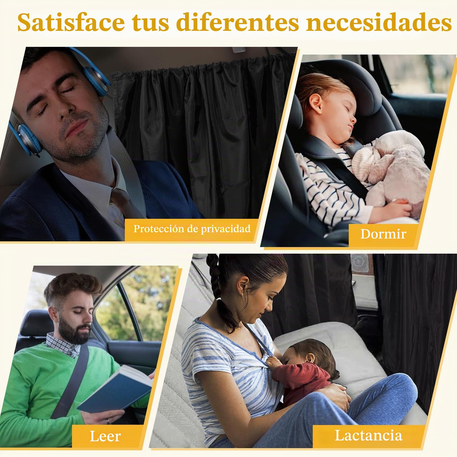 HEKOBAG Cortinas divisoras de privacidad para coche, 180 x 100 cm, cortina opaca de doble capa para asiento de coche, cortina de división delantera y trasera, divisor extraíble para coche y camping