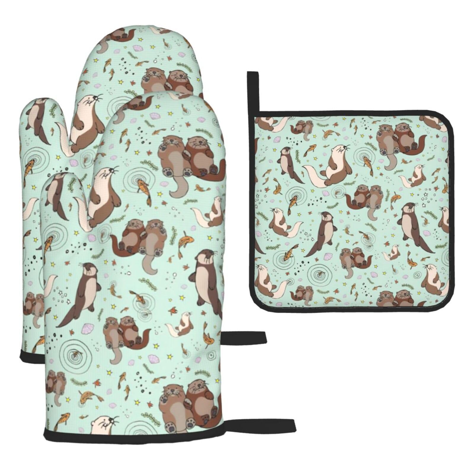 Otters Print Oven Mitts and Potholders BBQ Gloves-Oven Mitts and Pot Holders for Cooking Baking