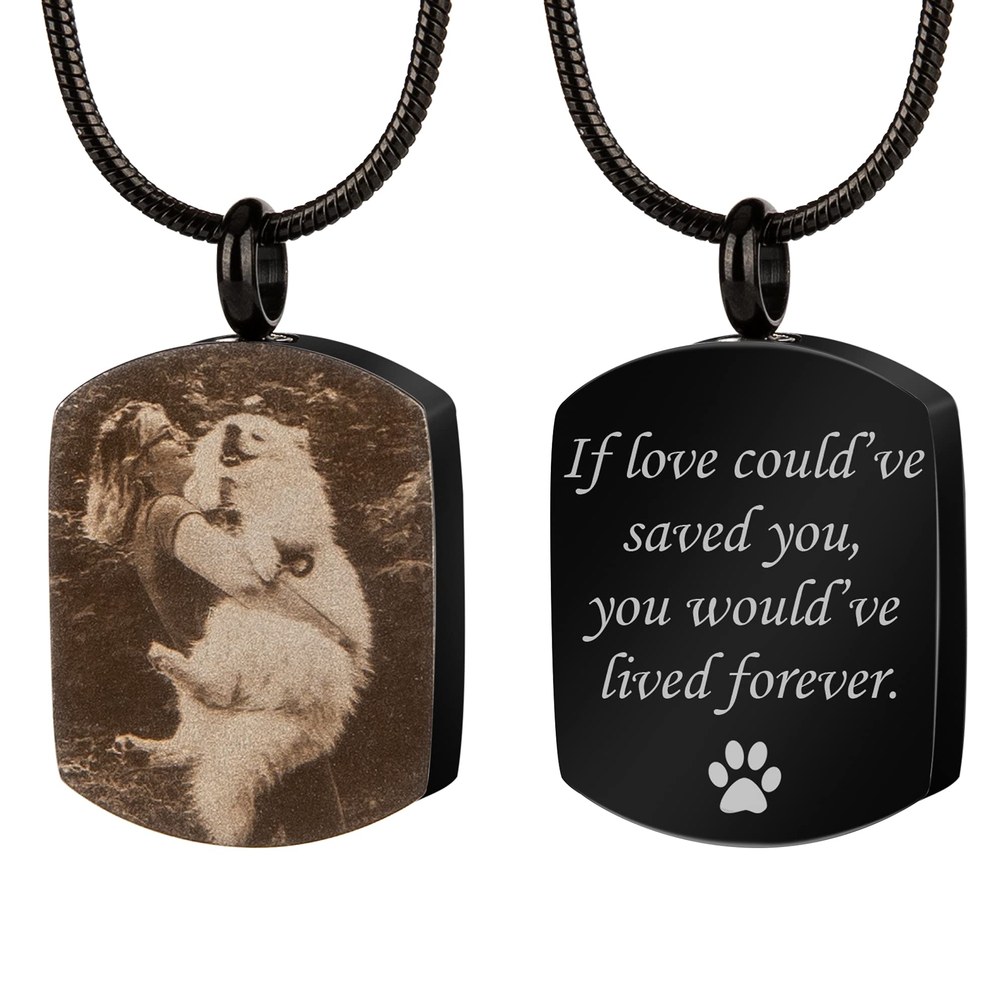 Farfume Personalised Urn Necklace for Ashes Engraving Photo & Text Cremation Jewellry Memorial Ashes Necklace for Humans/Pet (Black Square Ashes Necklace) — image 1