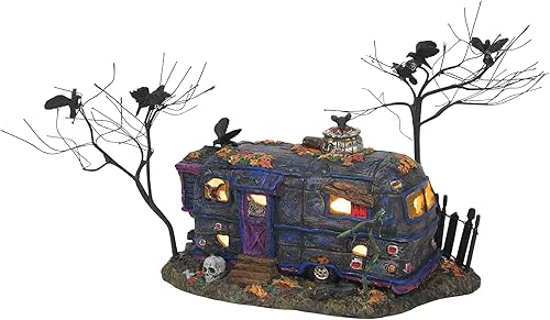 Department 56 Snow Village - Caravana de cuervo de Halloween con iluminación de 5.12 pulgadas, multicolor