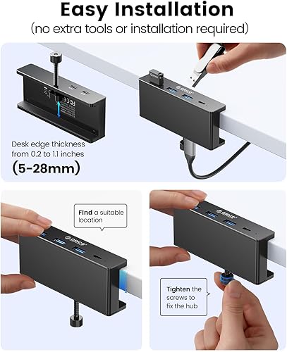 Miniatura 7 de ORICO Hub USB 3.0, Abrazadera USB Hub con puerto de fuente de alimentación adicional, adaptador USB de aluminio de 4 puertos con 3 puertos de datos
