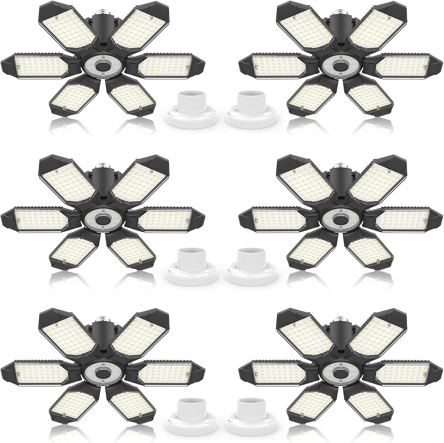 Led Garage Lights 8 Pack 200W Super Bright Ceiling Led Shop Lights, E26/E27 Base, 6500K, 22000LM Deformable Garage Light Ideal for Basement, Attic and Workshop