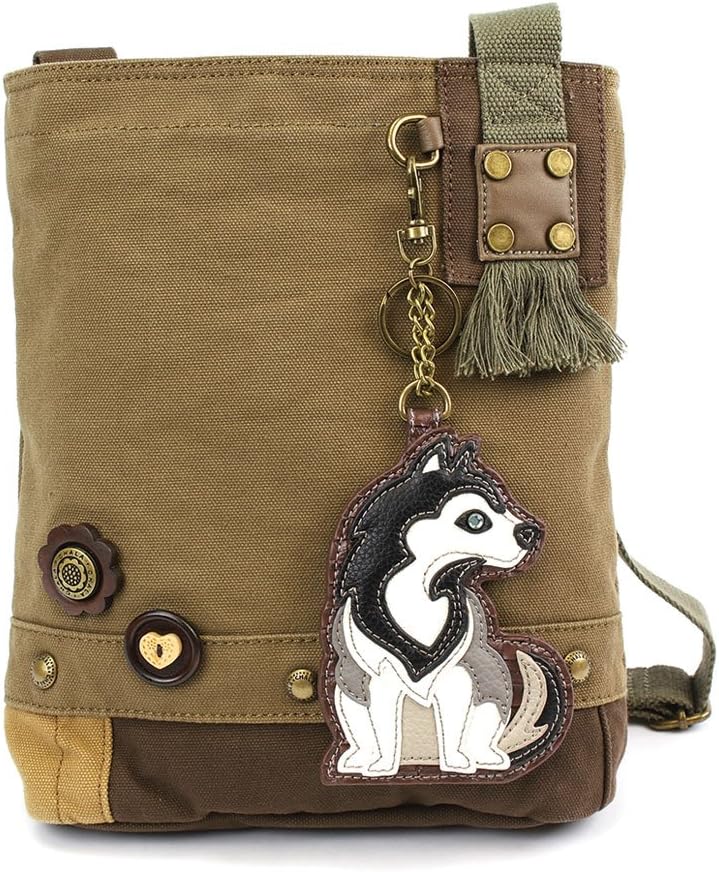 Chala Patch Cross-Body Women Handbag, Olive Canvas Messenger Bag - Husky