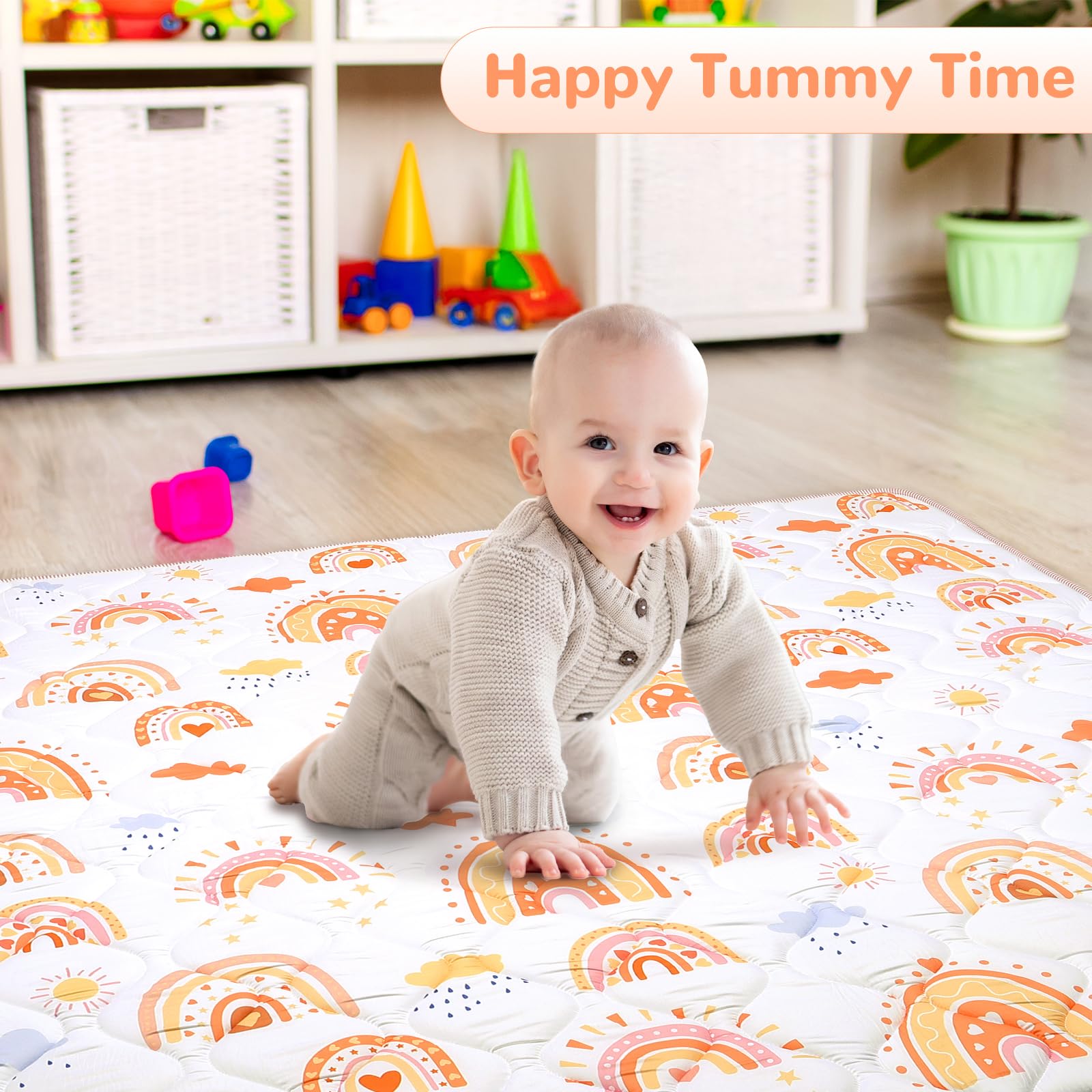 decalsweet speelmat baby 127×127cm met anti-slip, extra dikke 2cm zachte kruipmat baby, opvouwbaar kruipmat voor baby kruipdeken voor kinderkamer binnen buiten hek (boho leaf