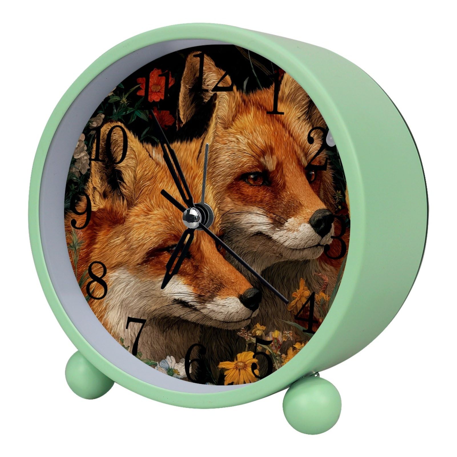 etoenbrc Retro Foxes 10.9" Alarm Clock,Small Battery Operated Clock, Slient Plastic Table Clock for Living Room Decor,Bedroom,Office