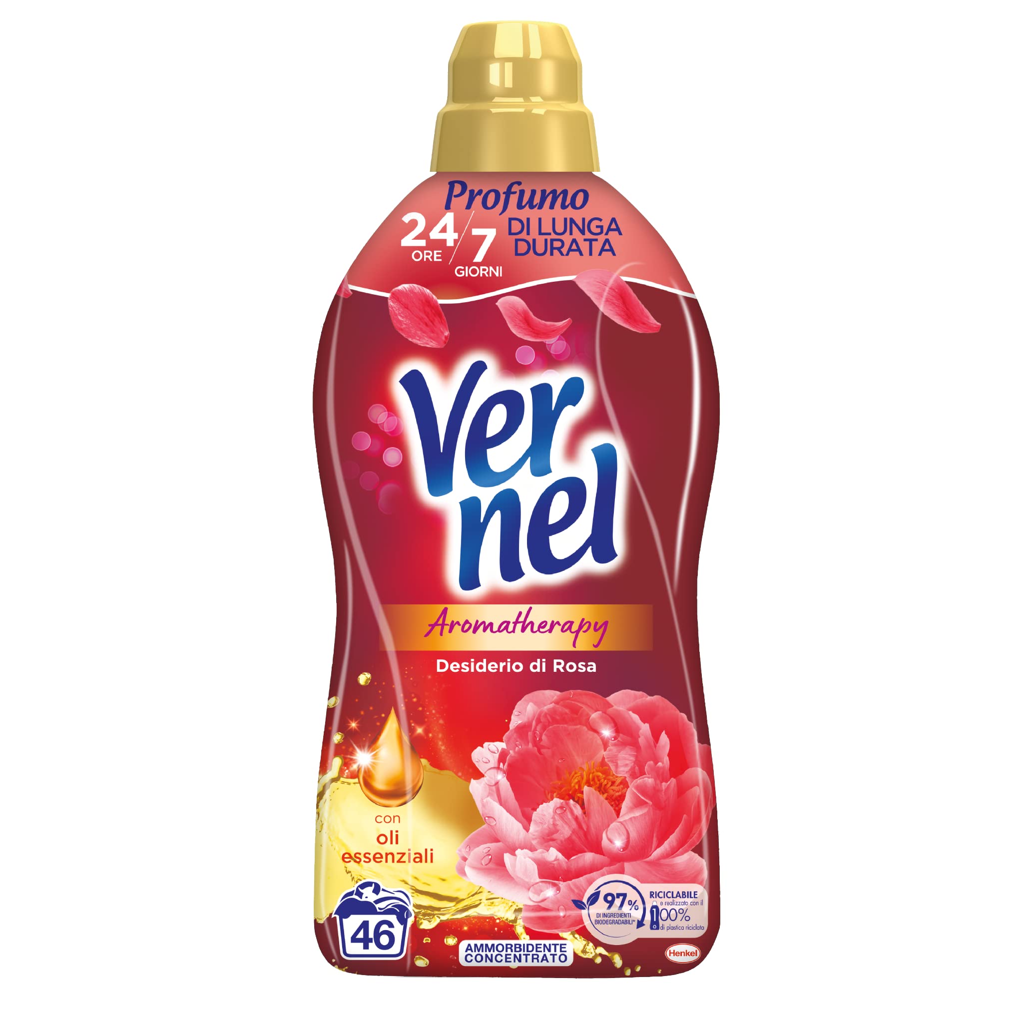 Vernel Aromatherapy Sehnsucht nach Rose, Weichspüler in der Waschmaschine, Konzentrat, Duft wie frisch gewaschen, 8 x 46 Waschgänge, insgesamt 368 Waschgänge