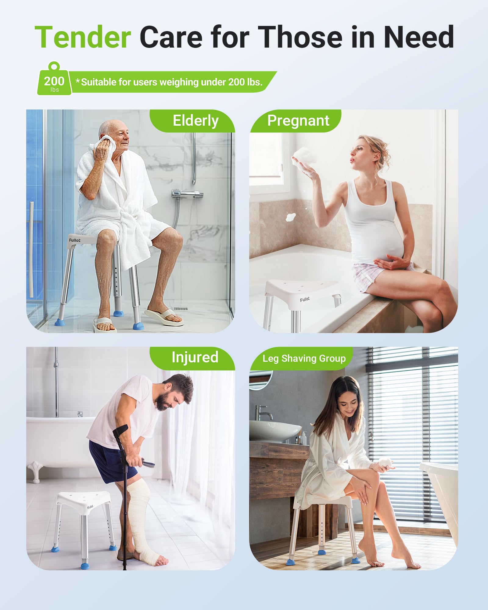 FULLOT Silla de ducha triangular que ahorra espacio para ancianos y discapacitados, asiento de ducha ajustable de 400 libras con soporte estable, silla de bañera antideslizante, montaje sin