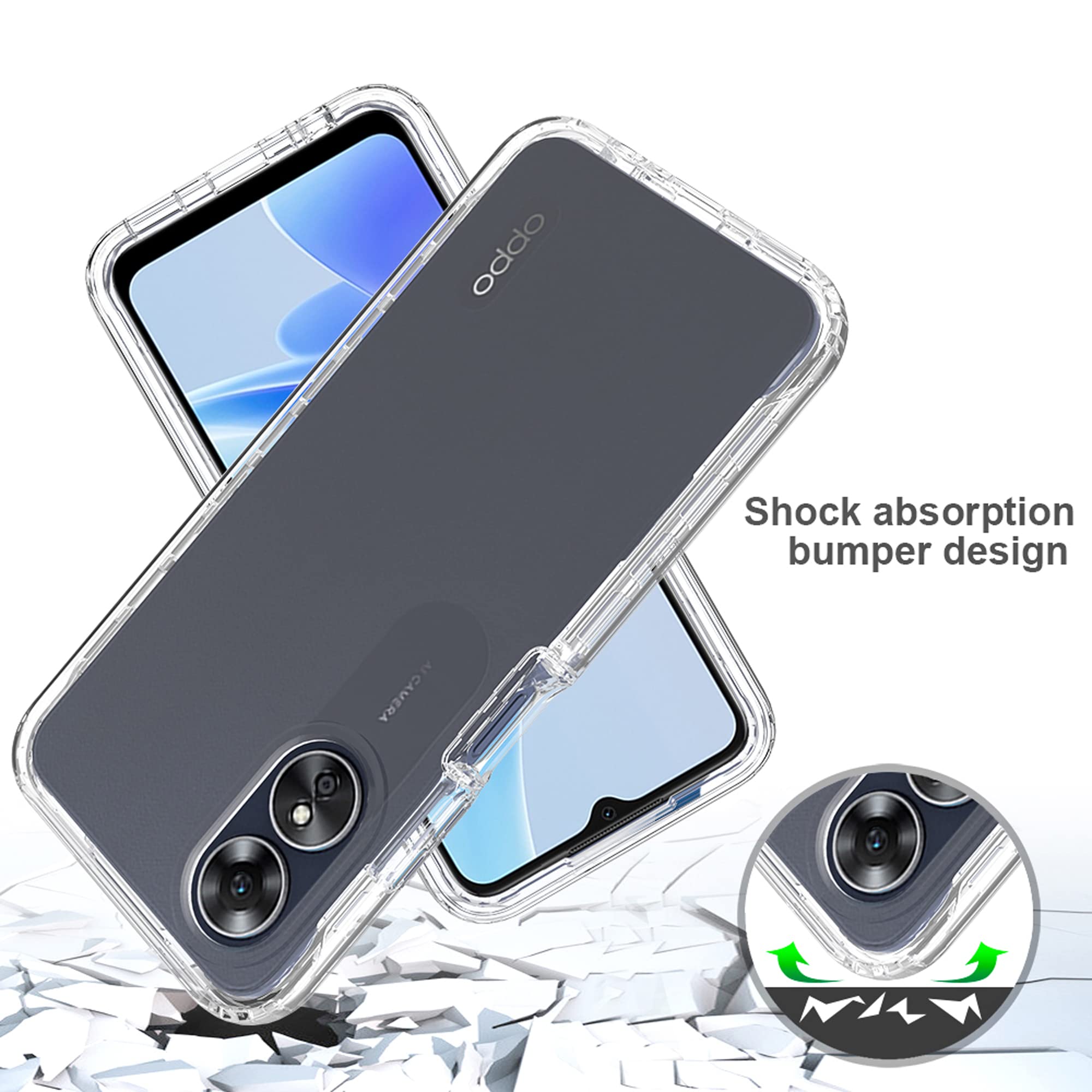 HGJTF Cover per Oppo A17 (6.56) con Pellicola Vetro Temperato, Custodia per Telefono in Silicone Antiurto Ultra Sottile in Morbido TPU per Oppo A17 - Camelia