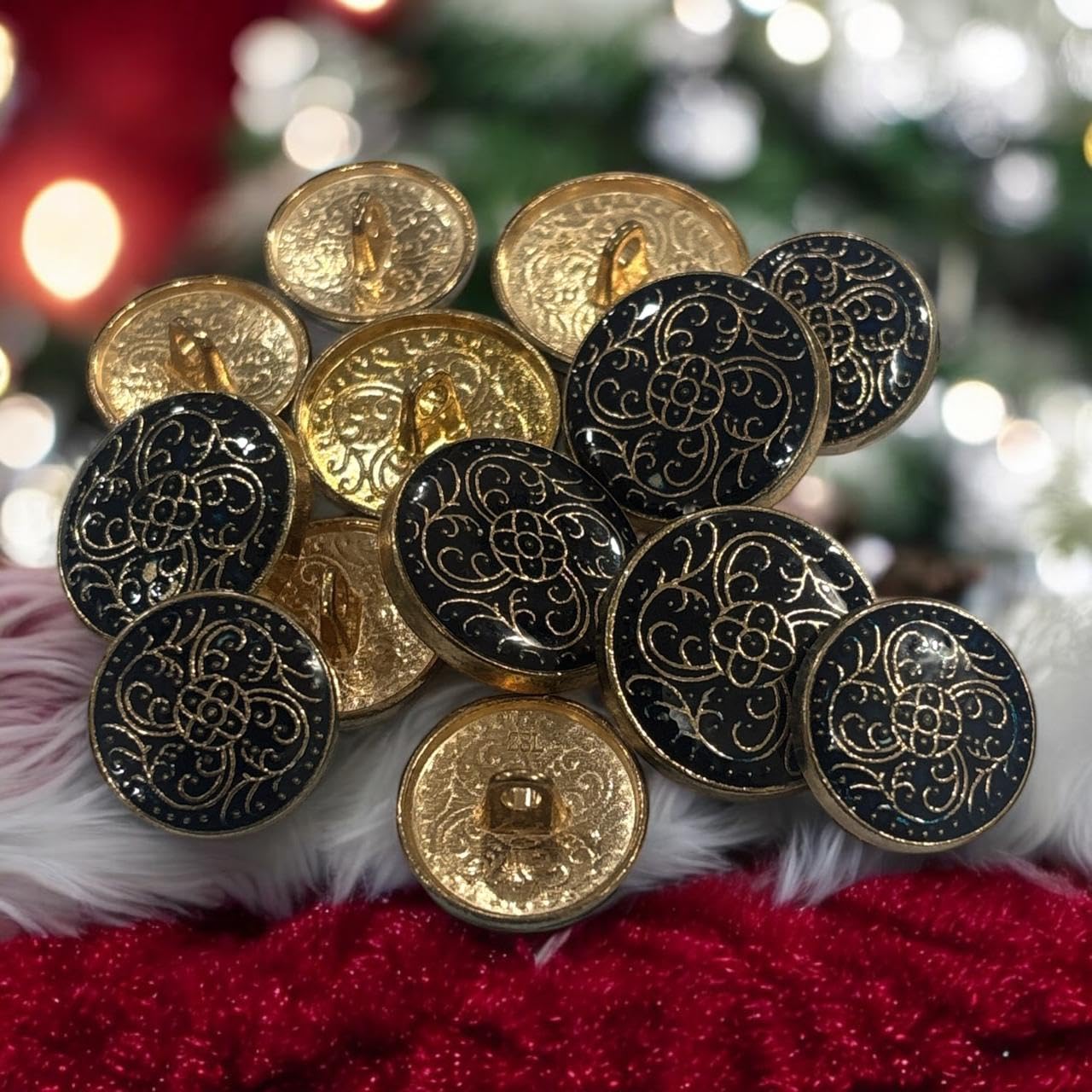 REENA Dark Blue Taigun Golden 12pc Set (6 Big+6 Small) Metal Buttons Sew on Buttons for Coats Jeans Jackets etc. (Dark Blue Taigun Golden 12pc Set (6 Big+6 Small) Dark Blue