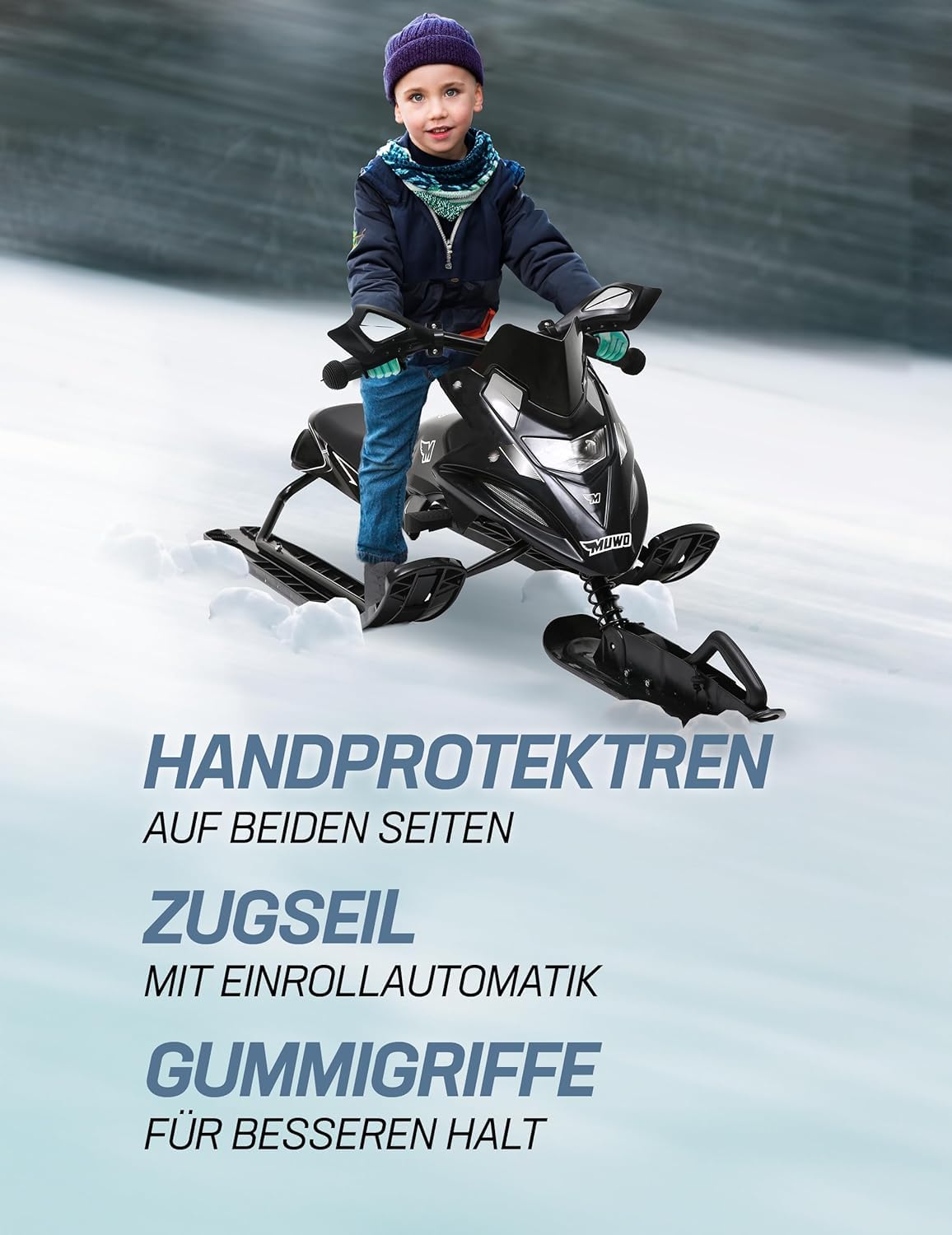 MUWO Snowglider - Trineo con cuerda automática y freno de mano para niños y jóvenes, para esquí de pista