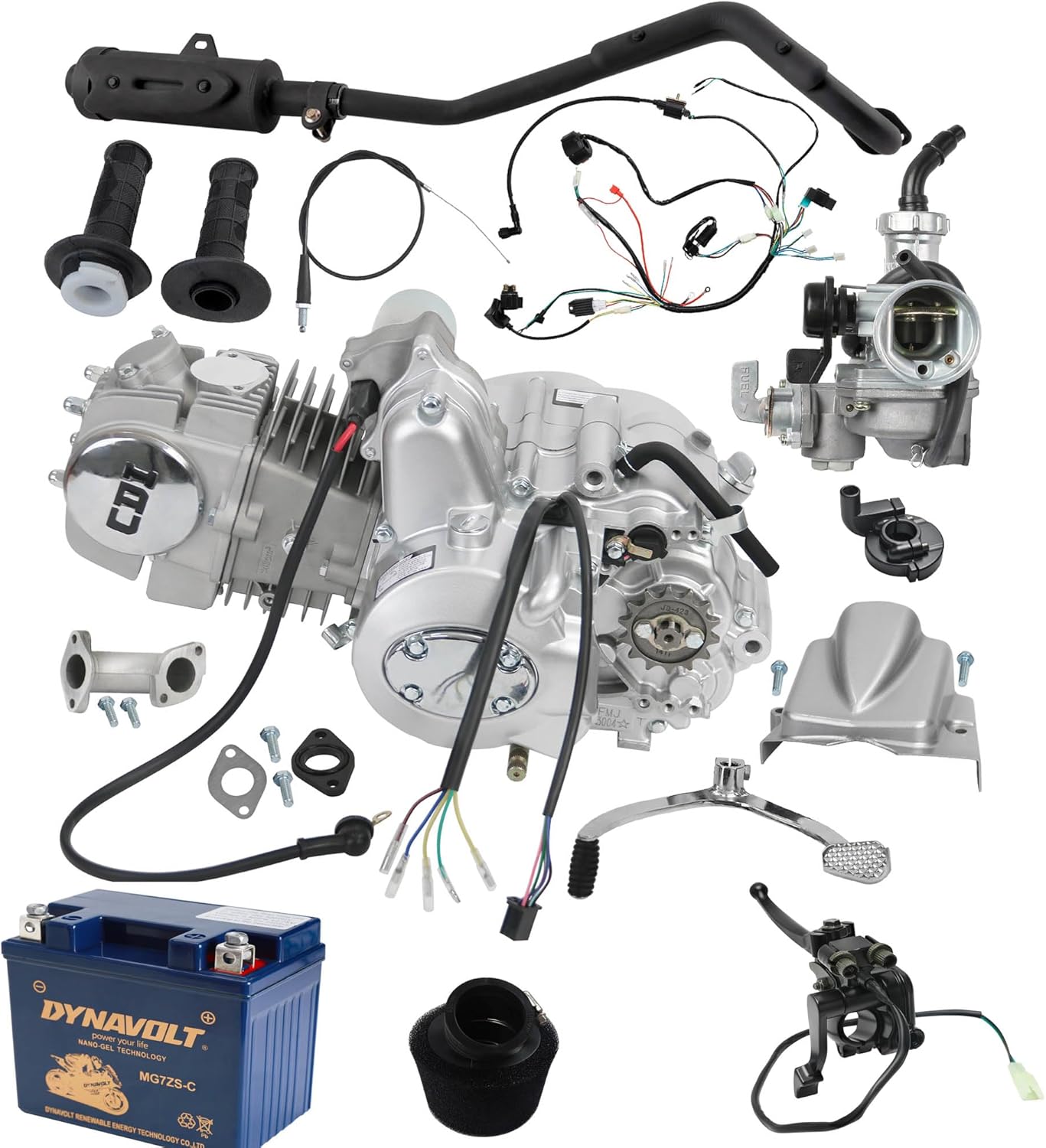 140cc Engine Motor Kit Semi Auto Electric Start 4-Stroke Motor 3 Speed with Reverse with Wiring & Carburetor & 12V Battery for ATV Quad Go Kart Buggy Golf Cart 4 Wheelers Tricycle Taotao