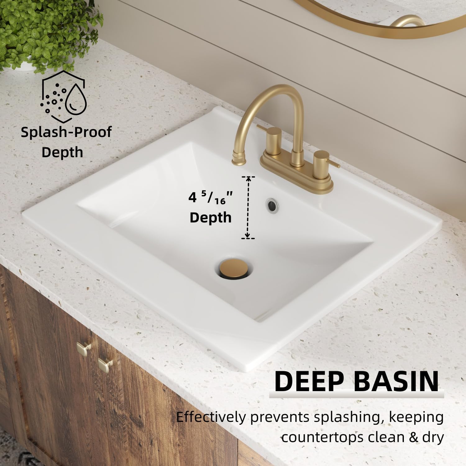 20"W x 18"D Drop In Bathroom Sink with 4-in Centerset & 3 Faucet Holes, Los Flexi 20 Inch Rectangular White Ceramic Vanity Sink with overflow, Modern Bathroom Vessel Sink for Vanity Top