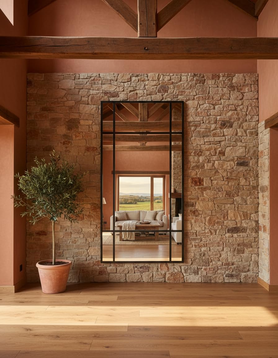 THEROSE Specchio industriale stile danes, alluminio, specchio finestra, 160 x 80 cm, spogliatoio, tester (nero)