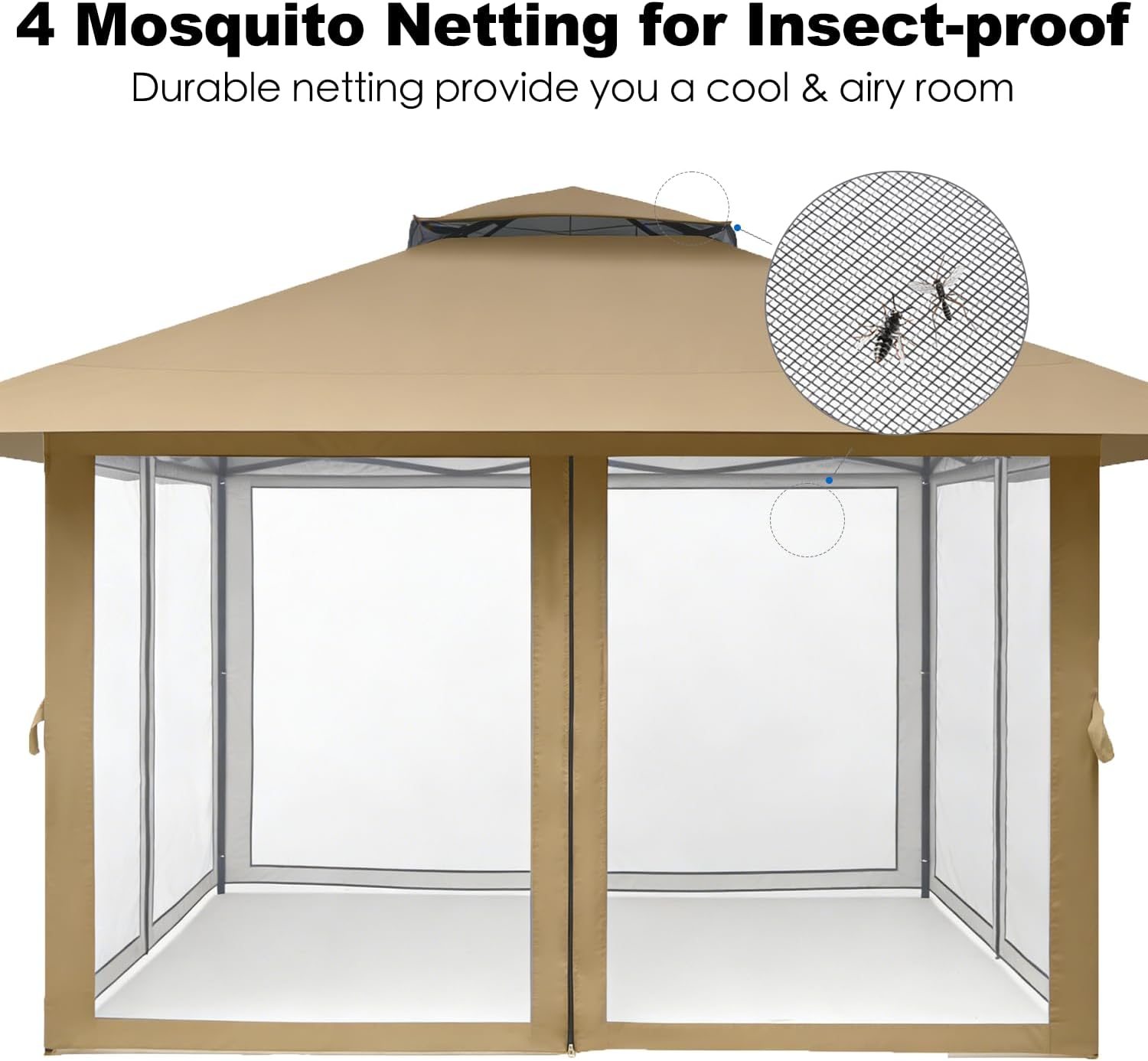 GAFETE 13x13 Pop Up Gazebo, Outdoor Canopy Tent with 4 Mosquito Netting, One Push Setup Gazebos for Patio Furniture, Backyard, Parties Events with Portable Carrrying Bag, 4 Sandbags (Coffee)