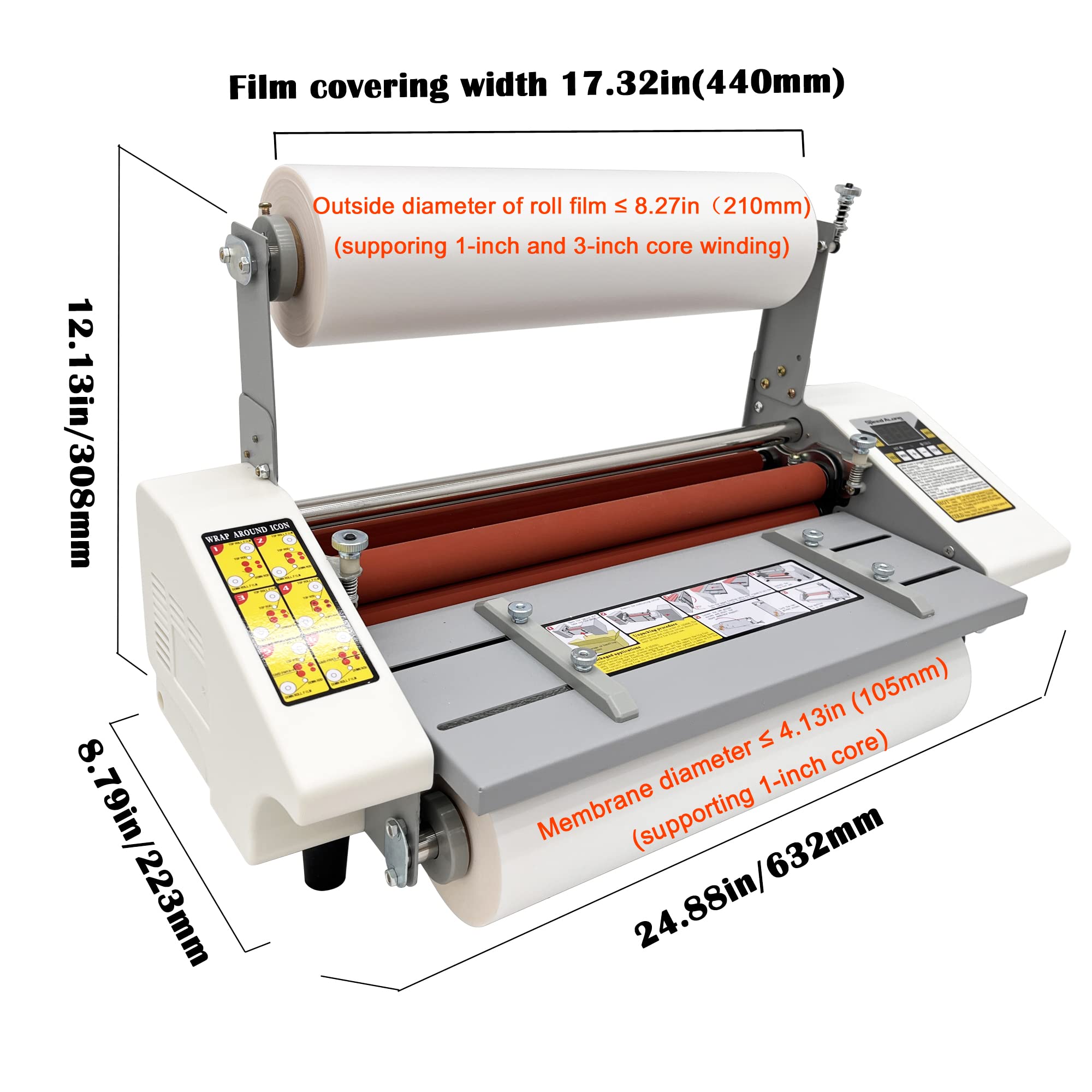 INTBUYING Roll Laminator 17.3in A2 Double Side Hot/Cold Roll Laminator Digital Display/Roller Heating Thermal Function/Steppless Speed Regulation,1Roll BOPP Laminating Thermal Film