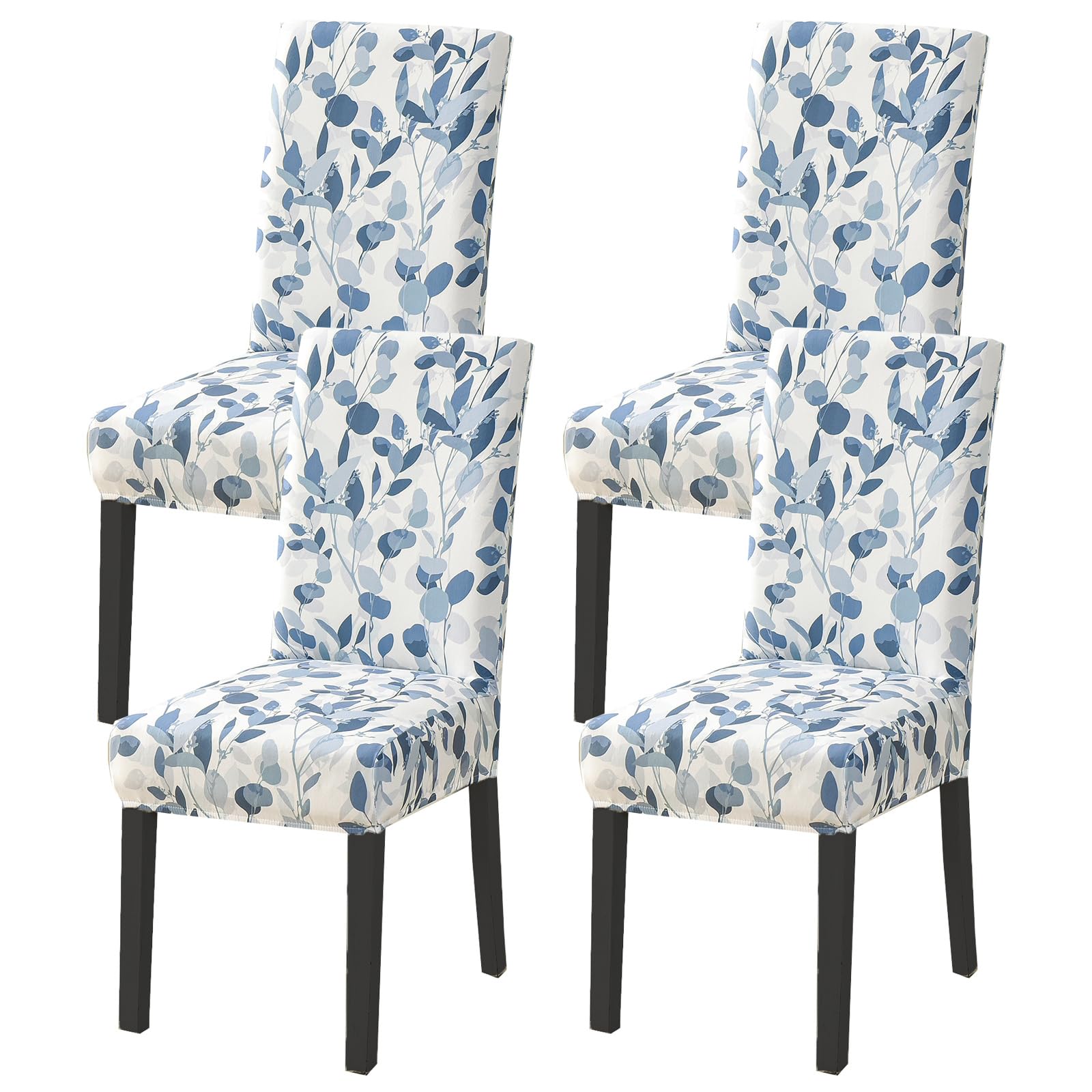 HZDHCLH Chair Covers Set of 4/6 Stretch Modern Chair Slipcovers for Dining Room Kitchen Wedding Party Washable Chair Protector(4pcs,Blue Leaves)
