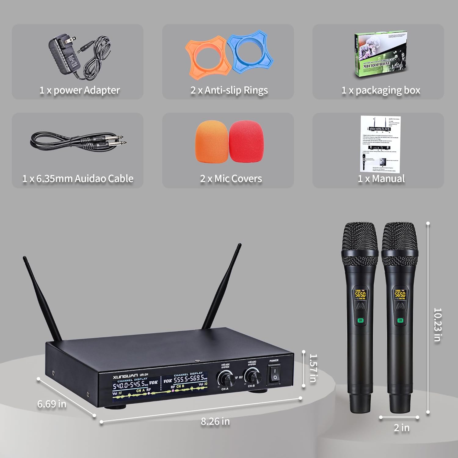 UR-2H Wireless Microphone System Dynamic Handheld Microphones,150 Ft Operating Range,Fixed Frequency, Use for Karaoke Singing, Family Party,Church