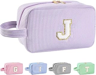 Personalized Initial Makeup Bag A-Z for Women Girls Kids-Purple, J | Christmas Birthday Gifts for Women Her Wedding Bridesmaid Friend Sister Teacher Wife, Travel Toiletry Bag, Trendy Stuff