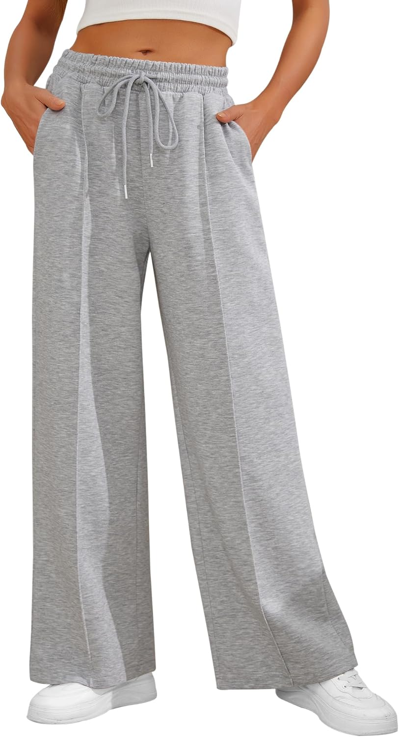 Women's Casual Loose Drawstring Elastic Waist Wide Leg Lounge Pants Lightweight Baggy Sweatpants Joggers with Pockets