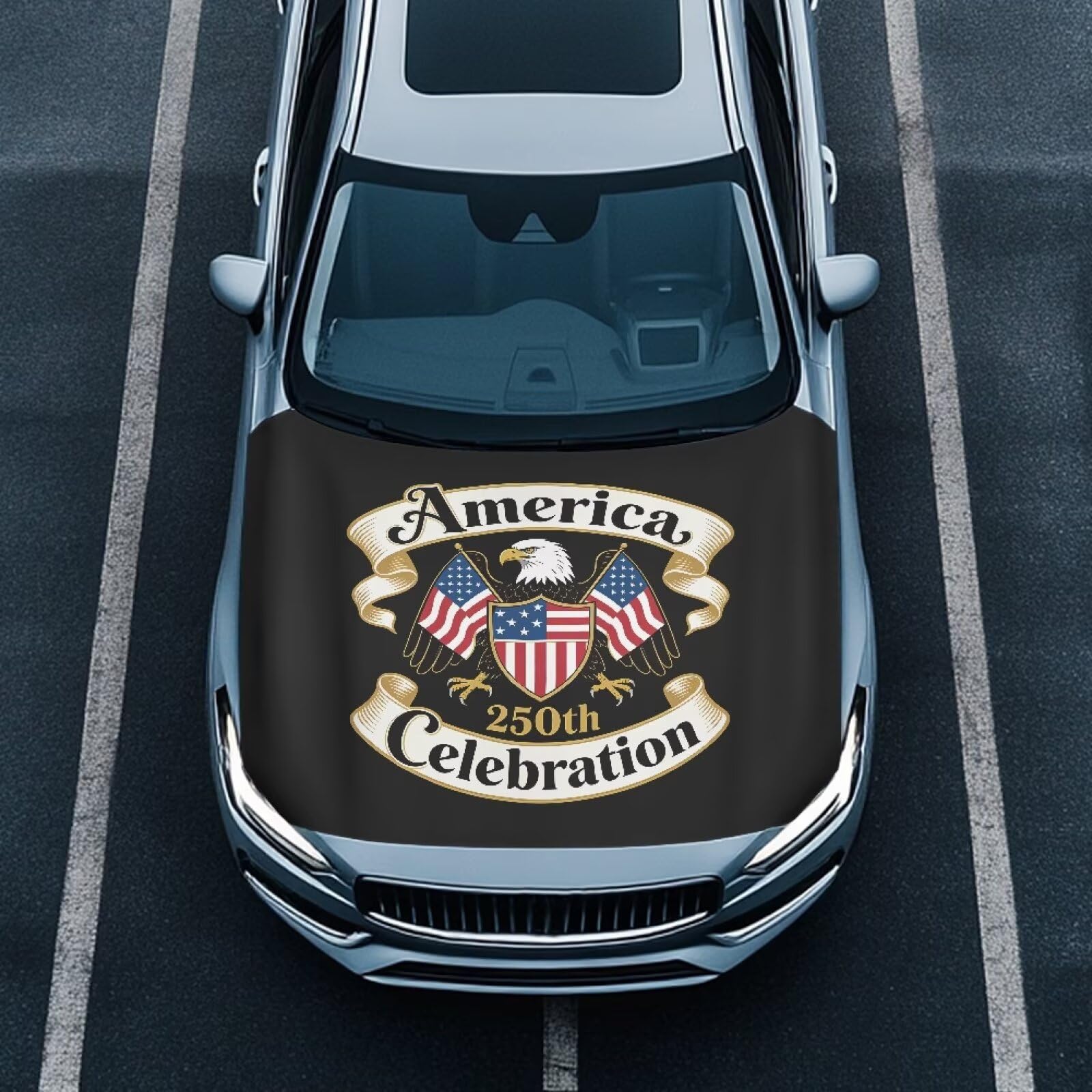 Car Hood Cover, 59×39 Inch US 250 Years Car Hood Wrap Blankets Auto Outdoor Decorations Accessories for Compact SUV Sedans Trucks