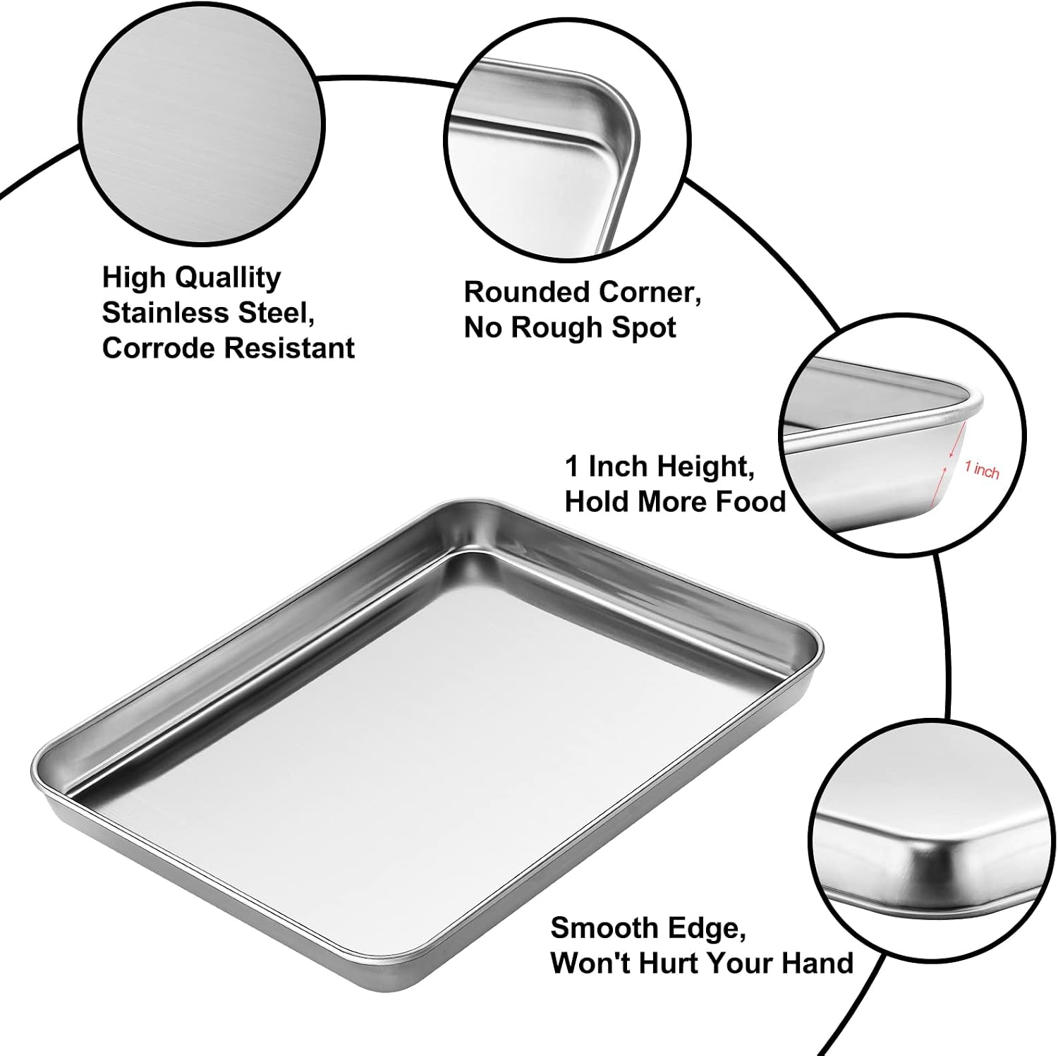 Baking Sheet Set of 2, Zacfton Stainless Steel Cookie Sheet Baking Pan, 12 Inch &16 Inch Rimmed Baking Tray for Baking and Roasting, Non Toxic & Heavy Duty & Mirror Finish & Rust Free & Easy Clean