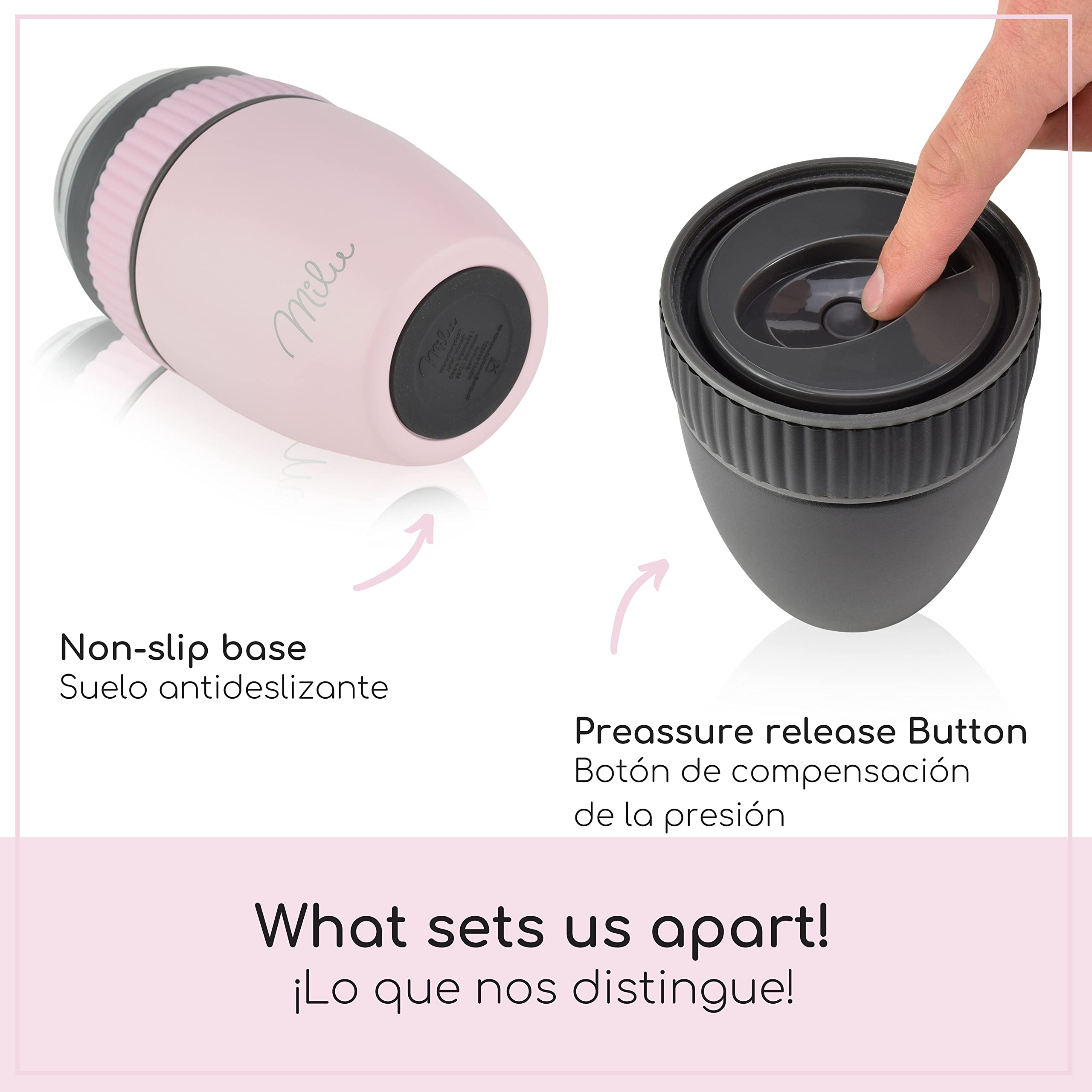 Milu Taza para muesli to go 400ml acero inoxidable I Vaso con 2 Partes para sopas ensaladas Pasta Yogur postres - aso de yogur a prueba de derrames con cuchara (Rosa)