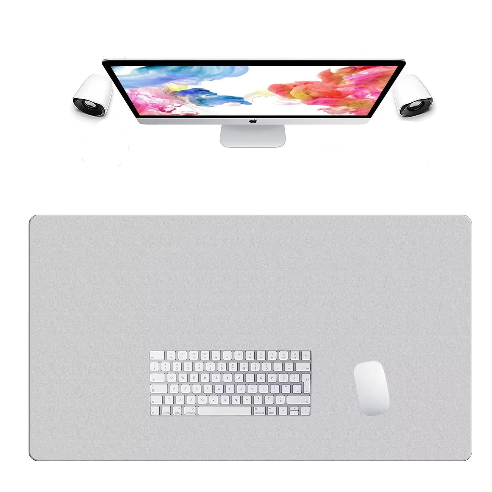 LL-COEUR Extra Large PU Leather Desk Mat Large Mouse Pad XXL Waterproof Table Mat Office Laptop Writing Pad (35.4 x 19.7 inch, Light Grey) — image 1