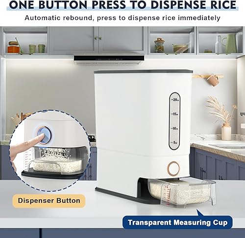 Miniatura 3 de JOJOZOO Dispensador de arroz de 26.5 libras, recipiente grande de almacenamiento de cereales con taza medidora y escala de tiempo, recipiente de