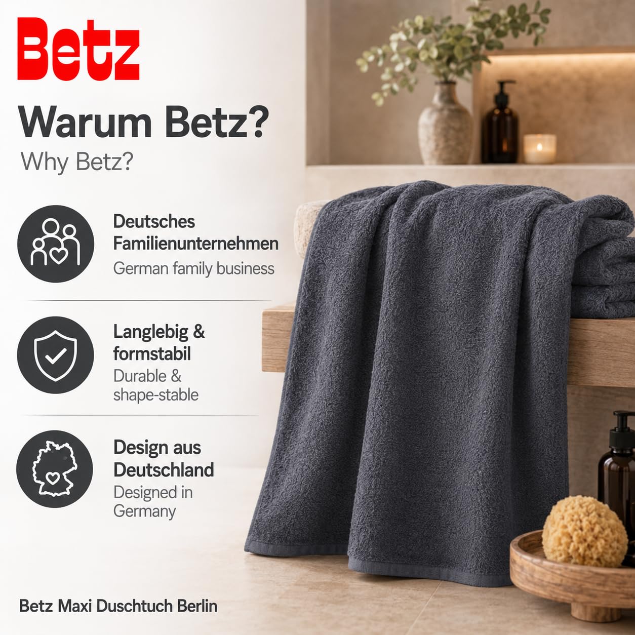 Betz 2 Piezas Maxi Toallas de Ducha XXL Toalla de baño tamaño 100x150cm Berlin Color Gris Oscuro - Berlin
