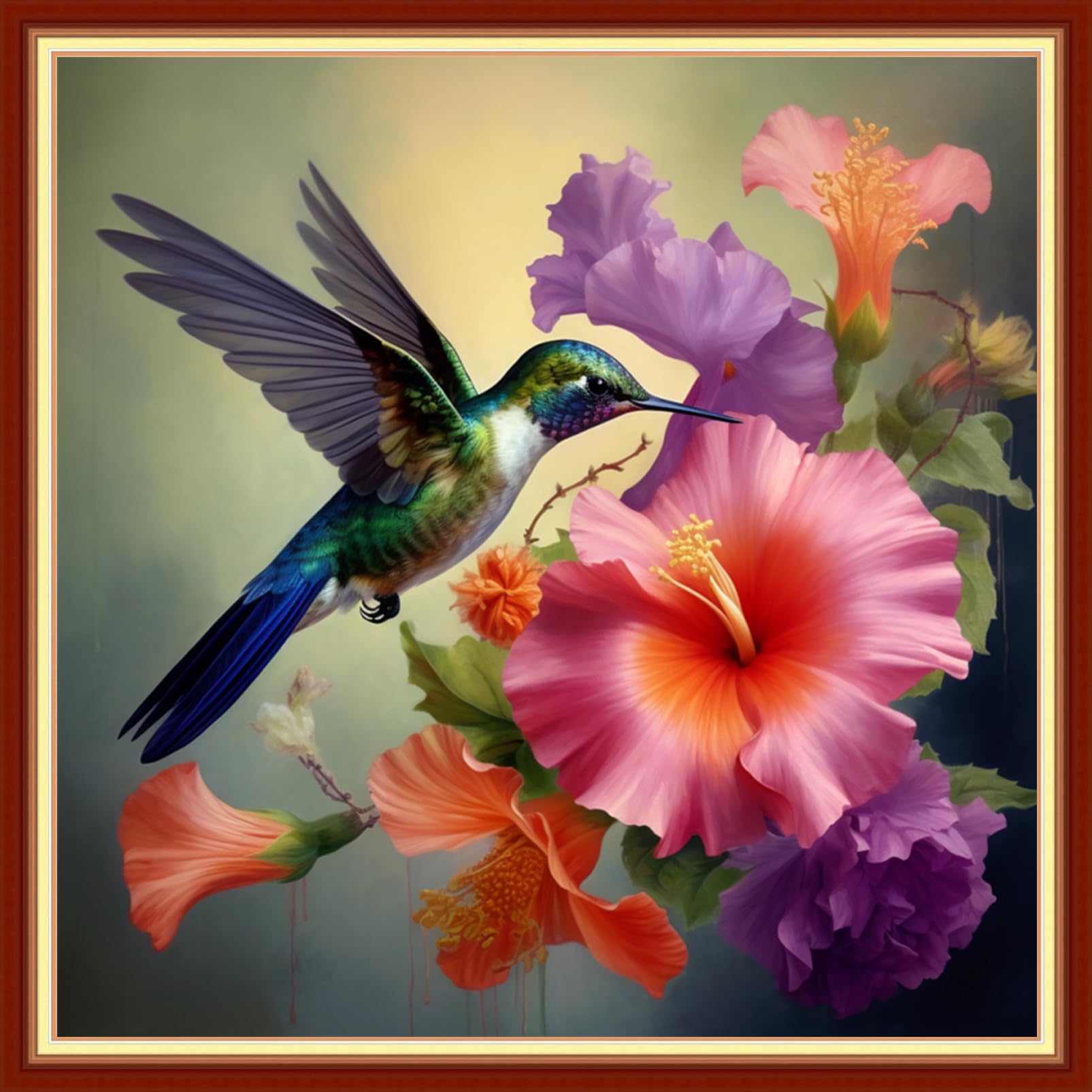 Findvoor Stamped Cross Stitch Kits for Beginners Full Range of Cross Stitching Embroidery Pattern for Adults, 11CT DIY Needlepoint Embroidery Starter Kits-Hummingbird flowers 17.7x17.7 inch